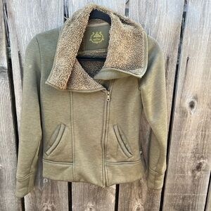 Women's Prana Jacket Green Solid Sherpa S HOLE Hippie BOHO Asymmetrical City